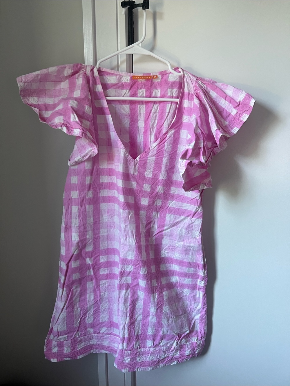 Oliphant Pink & White Checked V-Neck Mini Dress - Picture 6 of 6